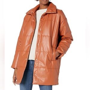 BLANK NYC Faux Leather Quilted Puffer Coat. Size Small